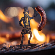 (C) Funny Monster Grill Stainless Steel BBQ Grill Happy Flame Hotdog Roaster Sausage Barbeque Meat Cooking Camping