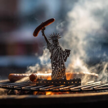 (D) Funny Monster Grill Stainless Steel BBQ Grill Happy Flame Hotdog Roaster Sausage Barbeque Meat Cooking Camping