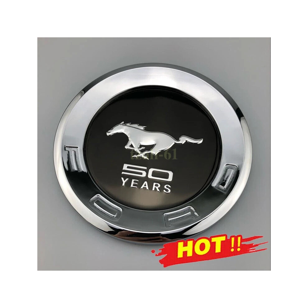 (&Black) Uk - Chrome Horse 5.0 Years Shelby Rear Decklid Trunk Round Emblem Badge 5.9Inch Silver/Black 6963793340903