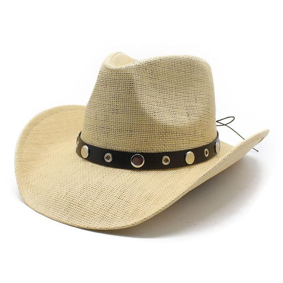 (beige, M（56-58cm）) Cowboy Hat Papyrus Cowboy Hat European And American Men's Women's Western Top Hat Summer Sun Hat