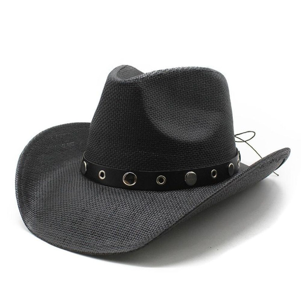 (black, M（56-58cm）) Cowboy Hat Papyrus Cowboy Hat European And American Men's Women's Western Top Hat Summer Sun Hat