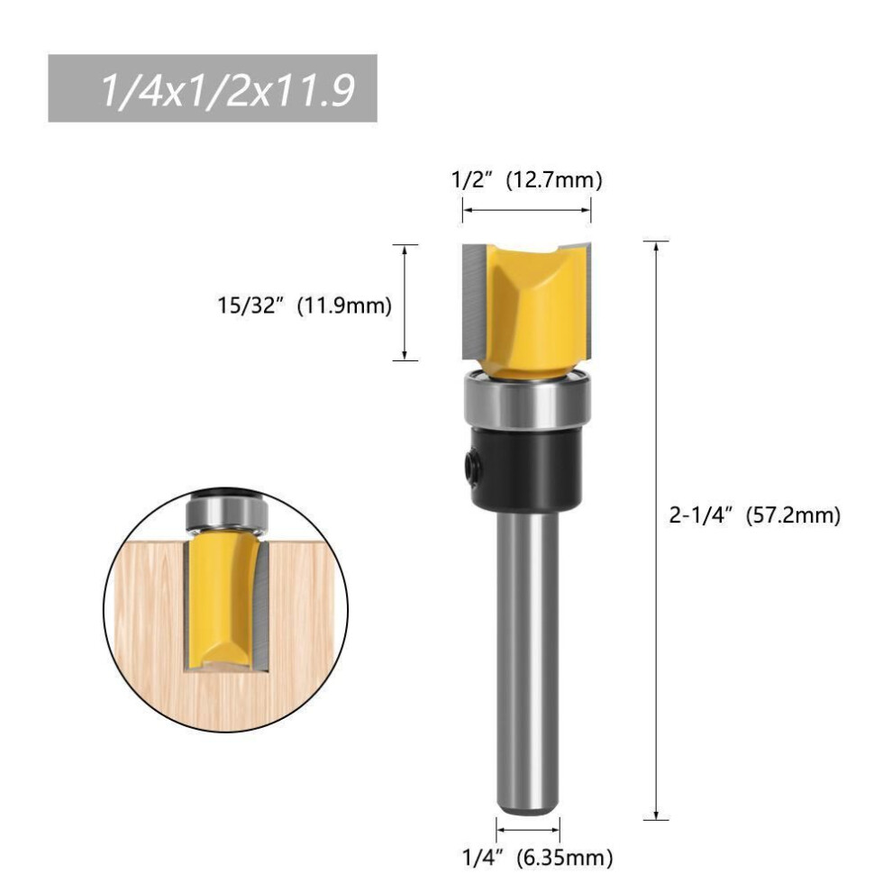 (as the picture, 1/4*1/2*11.9) 1/4 Handle Woodworking Milling Tool: Double-Edged Bearing Profiling & Trimming Knife