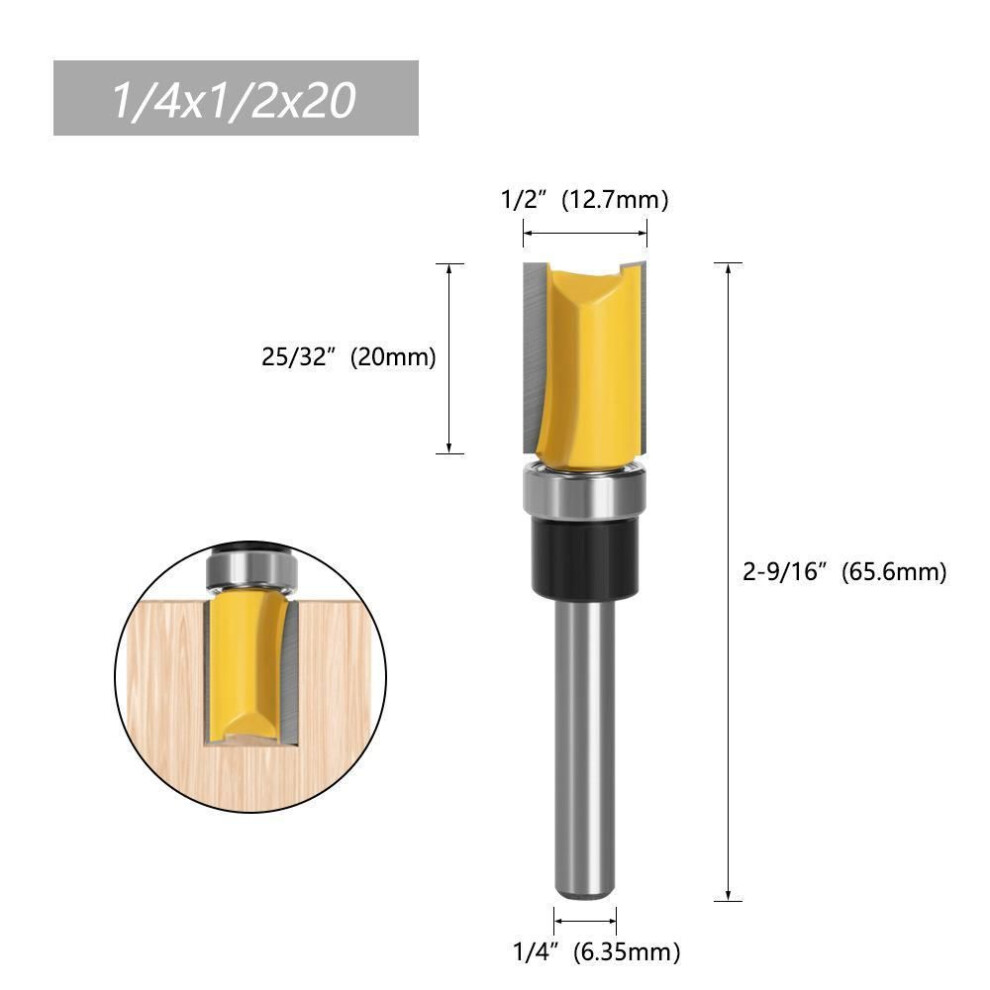 (as the picture, 1/4*1/2*20) 1/4 Handle Woodworking Milling Tool: Double-Edged Bearing Profiling & Trimming Knife