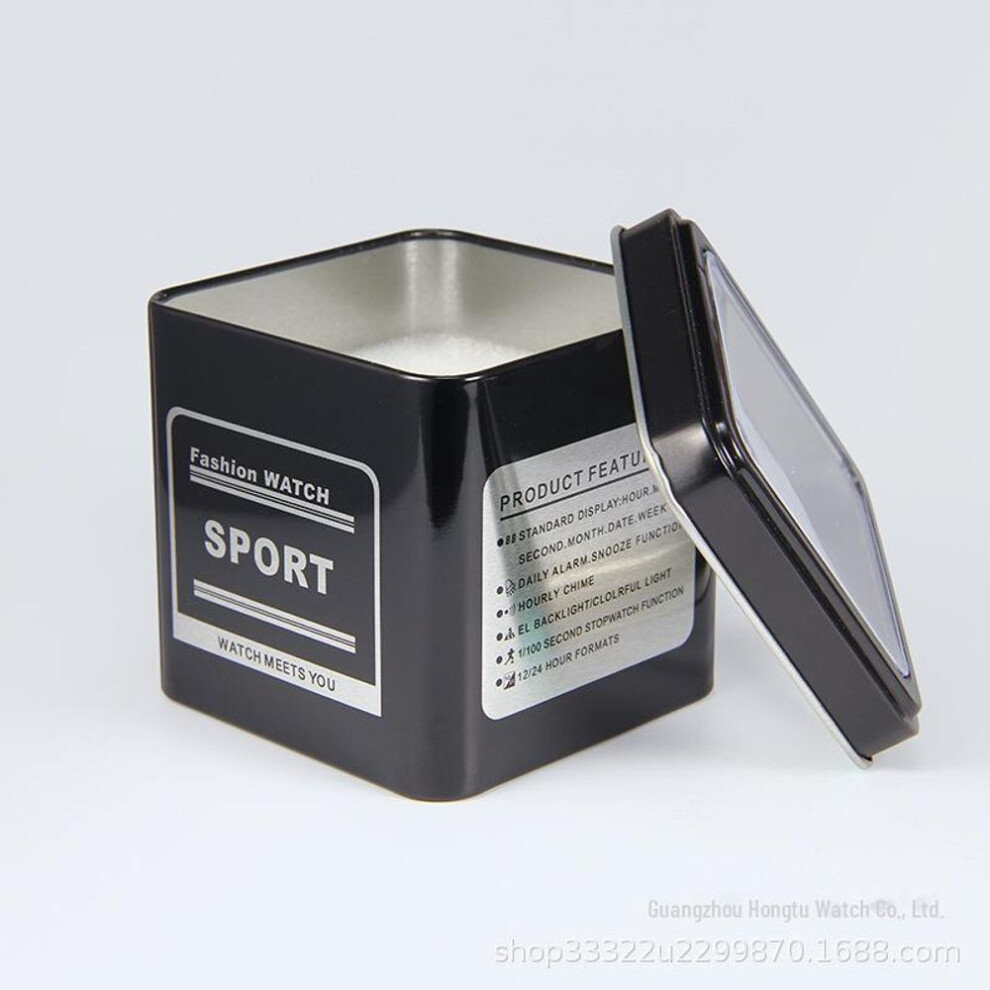 (as the picture, SP Iron Box) Men's Fashion LED Luminous Steel Band Square Electronic Watch