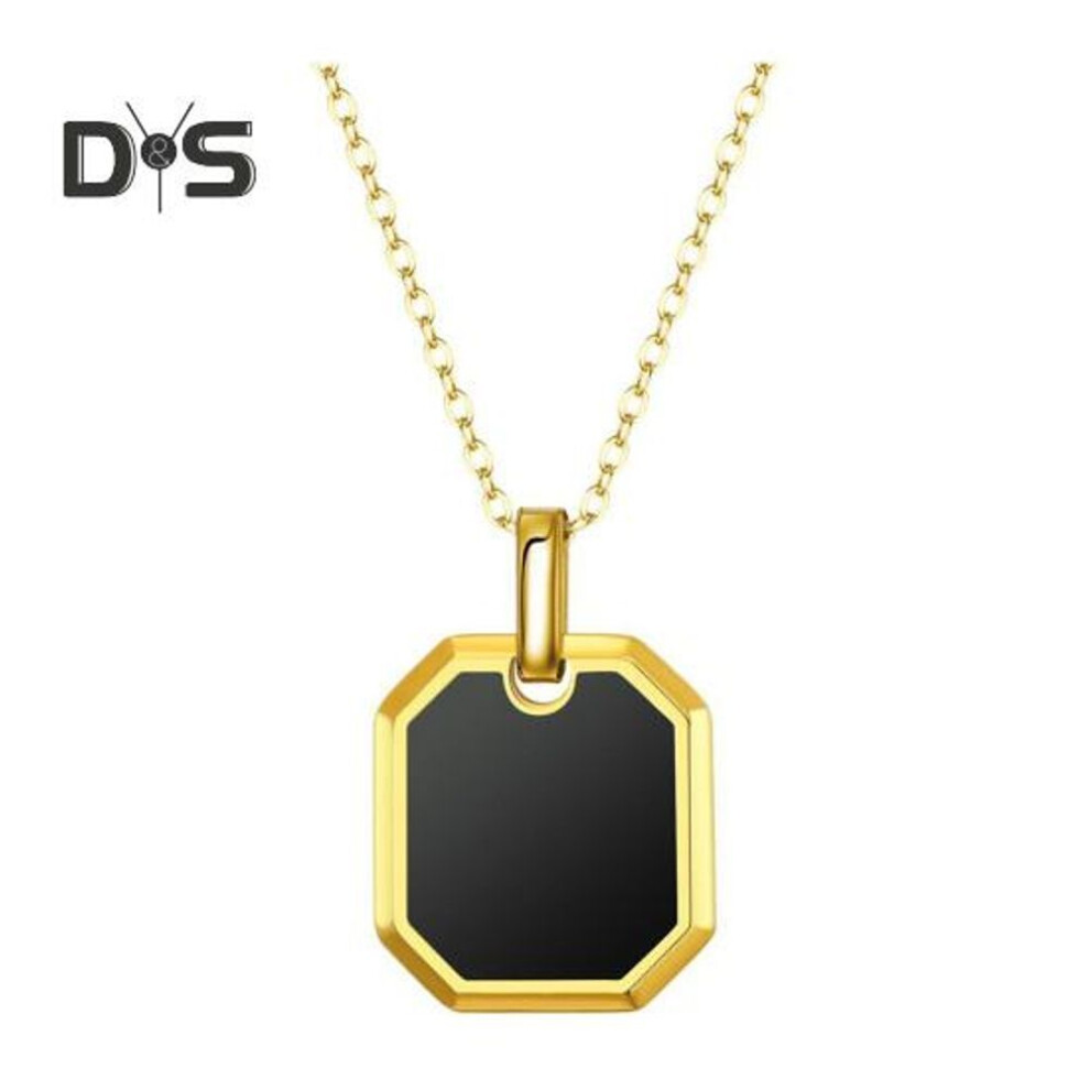 (golden) Black Faux Onyx Pendant Necklace For Men Women Square Stone Chain Necklace Simple Jewelry For Birthday Prom Wedding Gifts