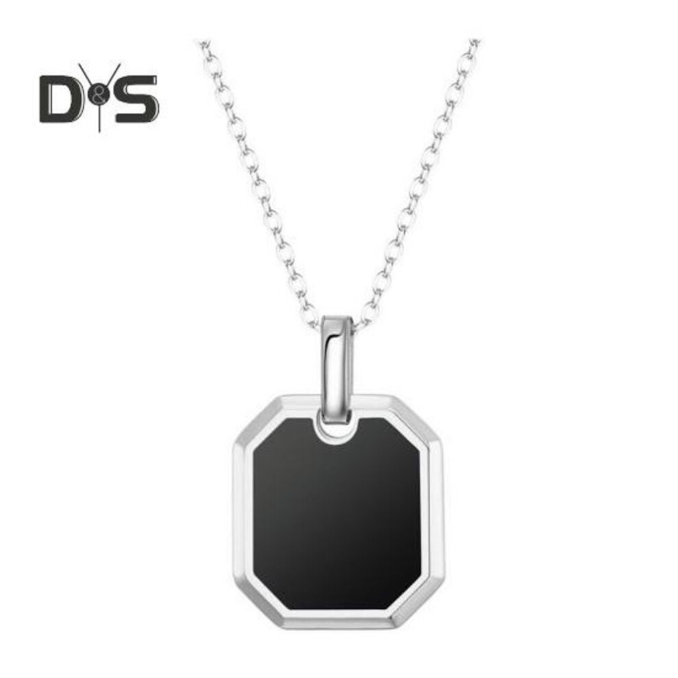 (silver) Black Faux Onyx Pendant Necklace For Men Women Square Stone Chain Necklace Simple Jewelry For Birthday Prom Wedding Gifts