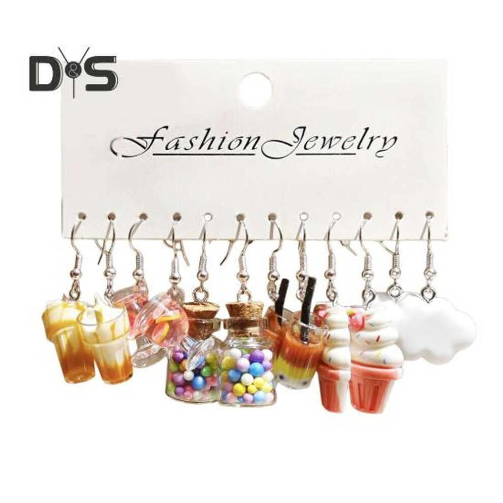 (as the picture, 1) 1 Set Women Cartoon Animal Earrings Different Shapes Drinking Bottle Hook Earrings Food Sweet Color Acrylic Dating Hanging Earrings