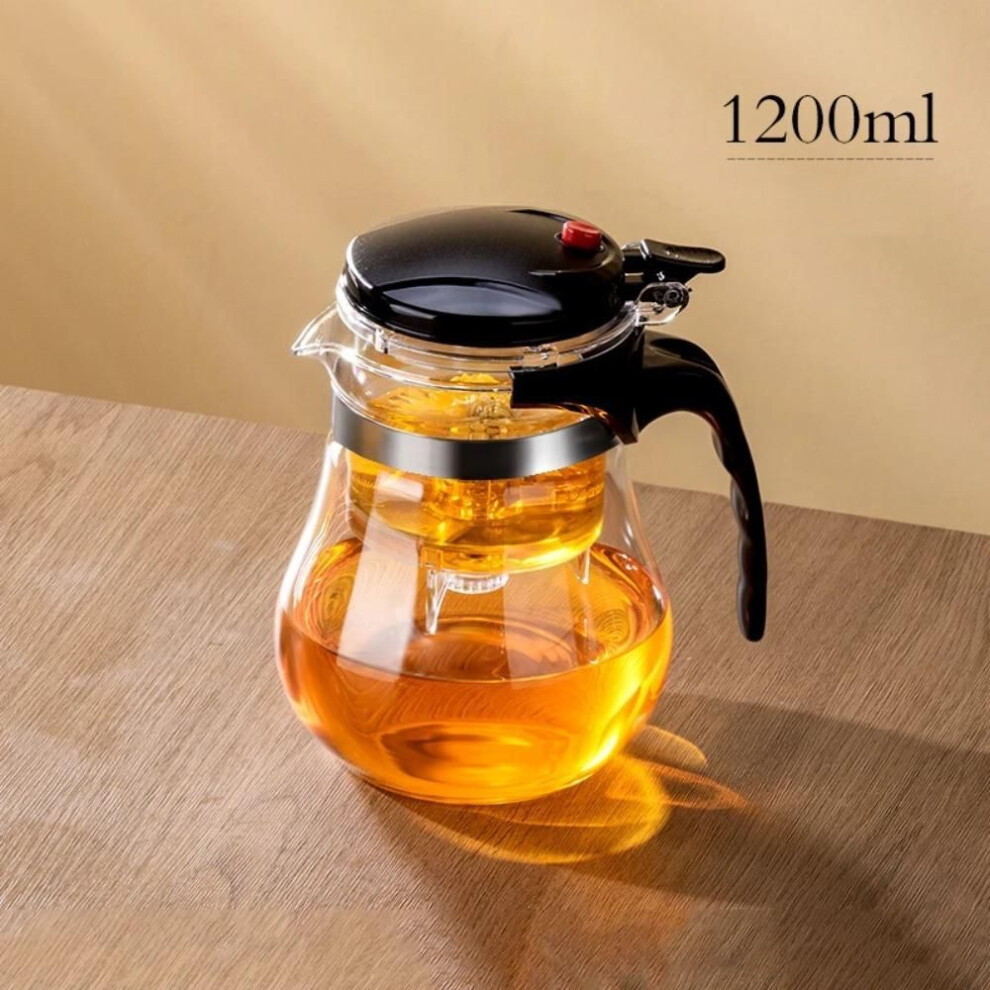(1200ml) Transparent Heat Resistant Glass Teapot Convenient One-button Filtering Teapot  Home