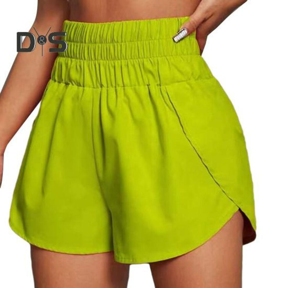 (green, M) Women Summer Shorts Sports Shorts High Elastic Waist Loose Soft Quick Dry Breathable Split Hem Lady Jogging Gum Mini Shorts
