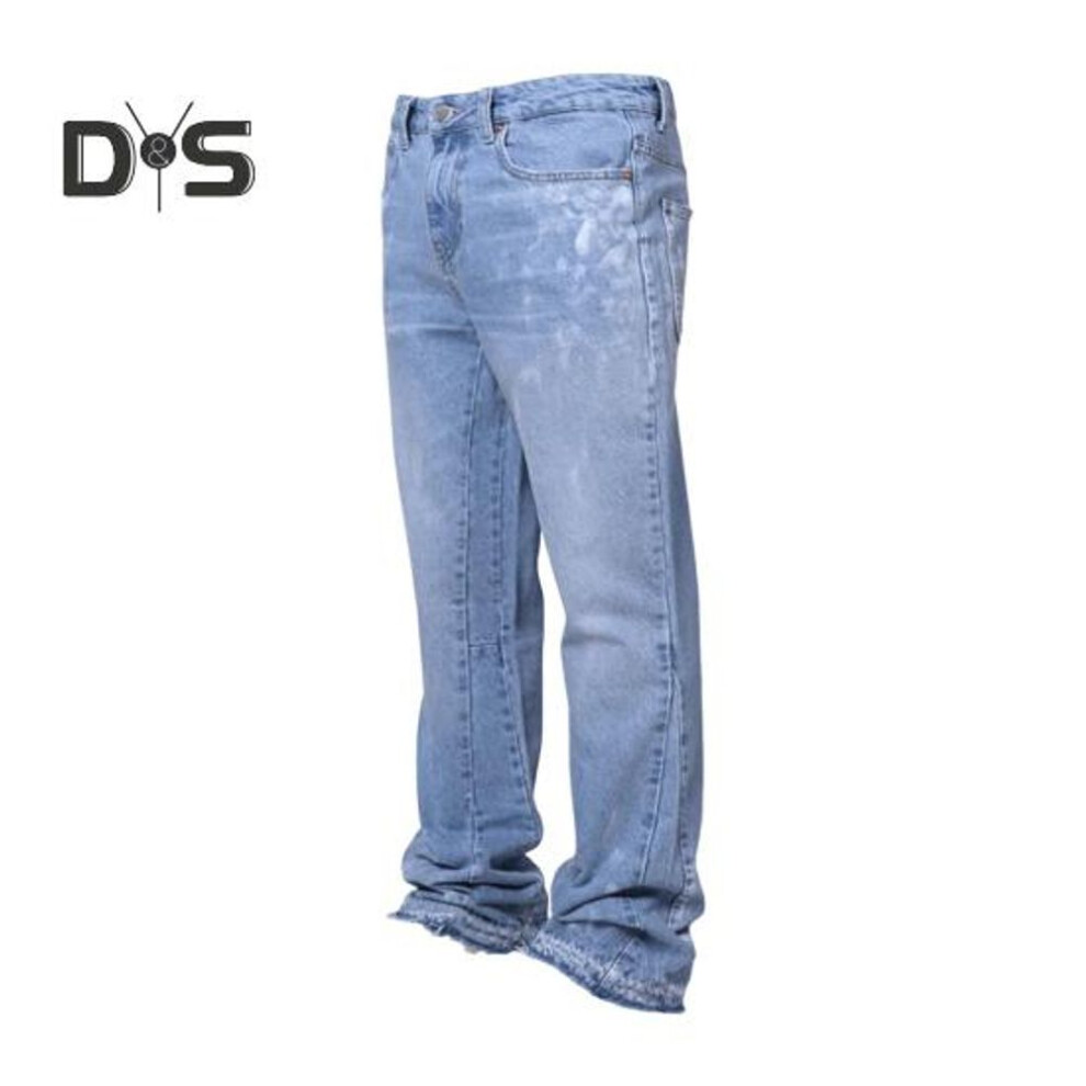(light blue, S) Men's Vintage Jeans Casual Straight Mid Waist Denim Pants Distressed Washed Trousers With Pockets For Streetwear Travel