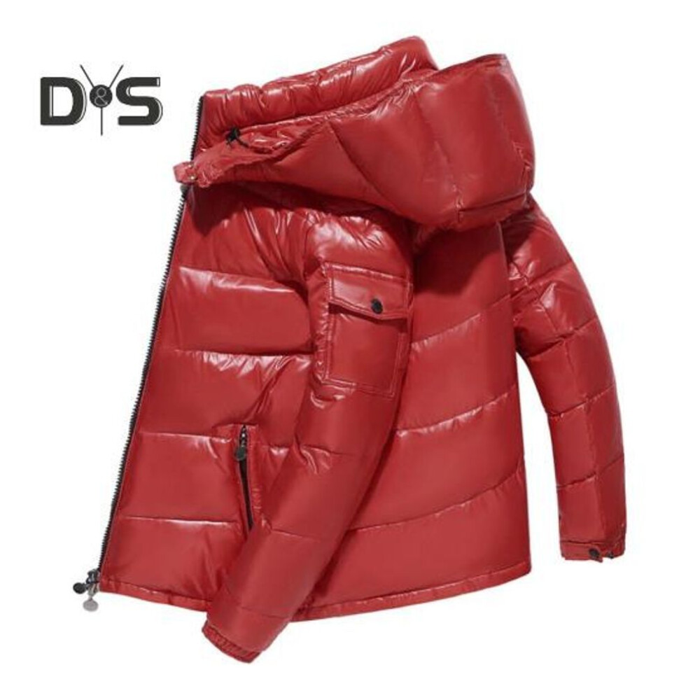 (red, L) Men Winter Cotton Coat Detachable Hood Long Sleeve Solid Color Quilted Jacket with Pockets Waterproof Warm Outerwear