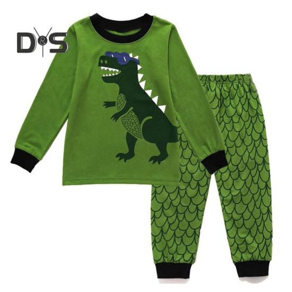 (green, 4 Years) Kids Dinosaur Pajamas Set 2 Piece Pajamas Outfits Kids Cartoon Print Nightwear Skin-friendly Loungewear Homewear Suits