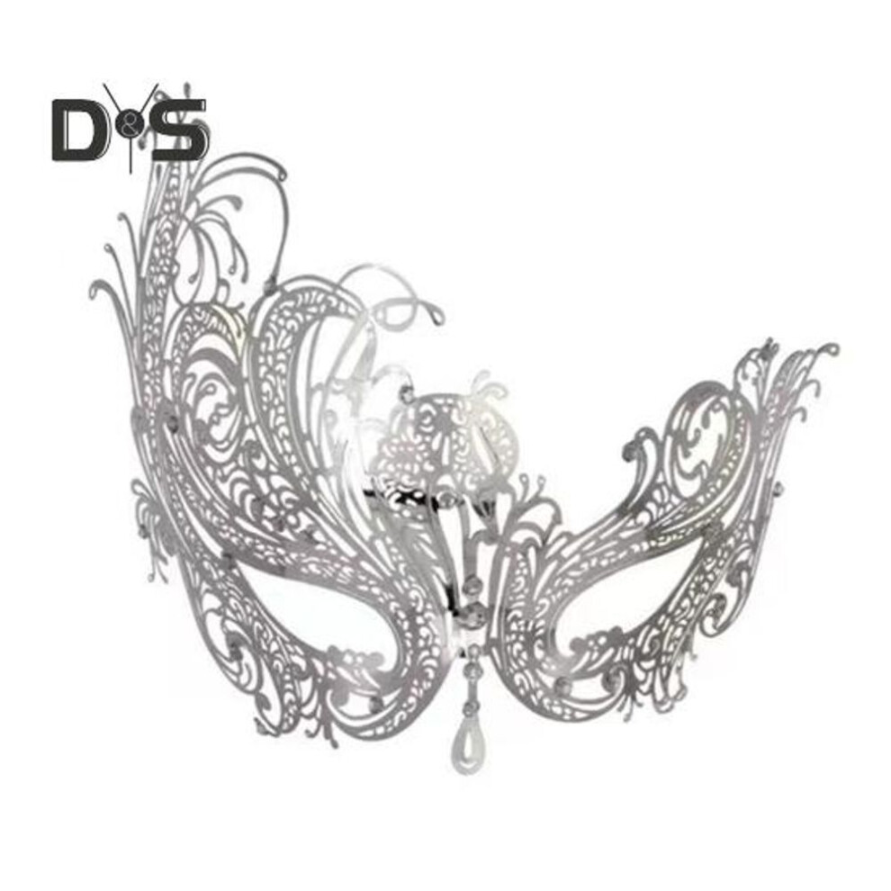 (silver, B) Masquerade Face Cushion Mardi Gras Masque Costume Metal Rhinestone Halloween Cosplay Eye Cushion For Carnival Stage Party Favors
