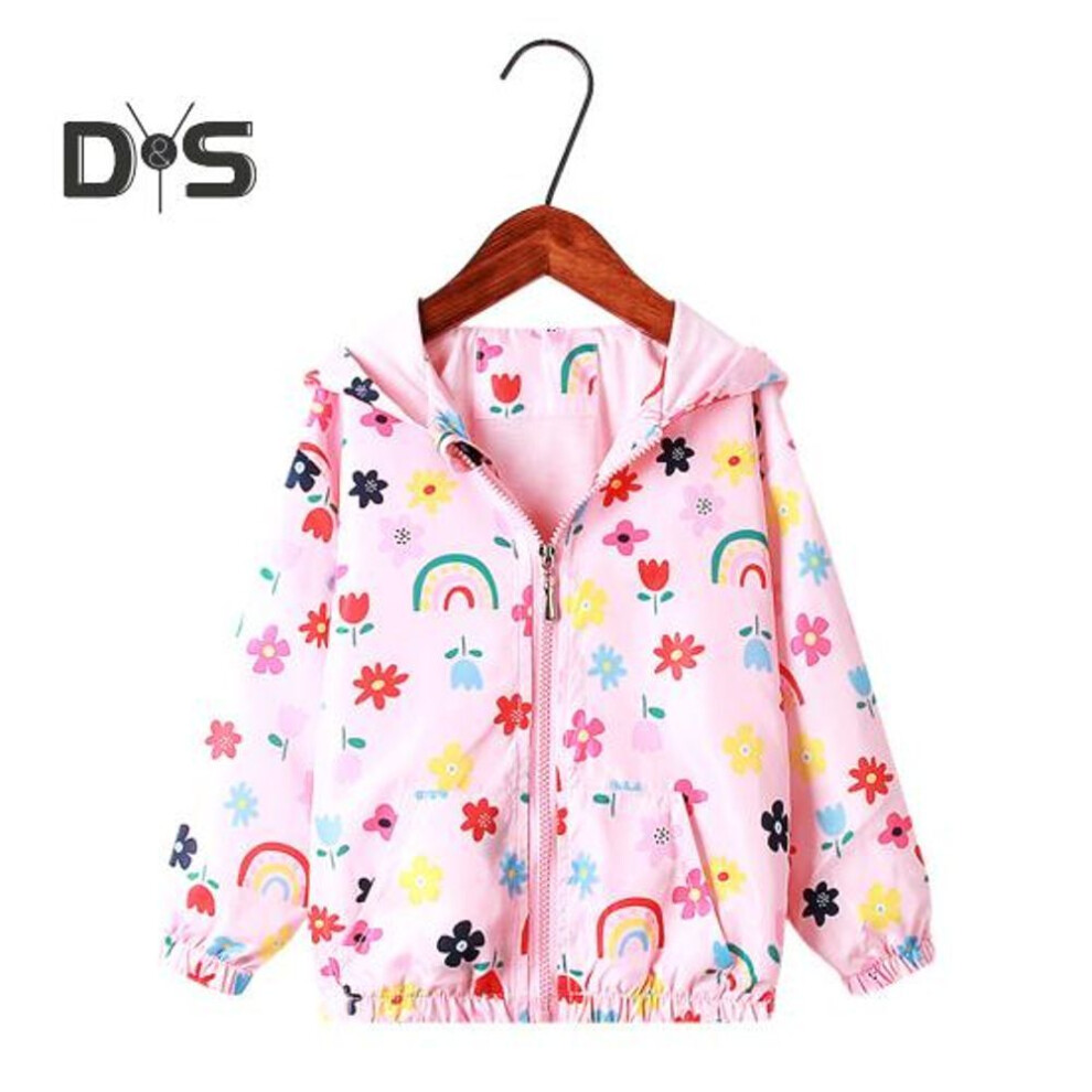 (pink,red, 90 cm) Girl Coat Baby Hooded Long Sleeve Trench Coat with Elastic Cuffs Sun Protection Windproof Zipper Closure Jacket