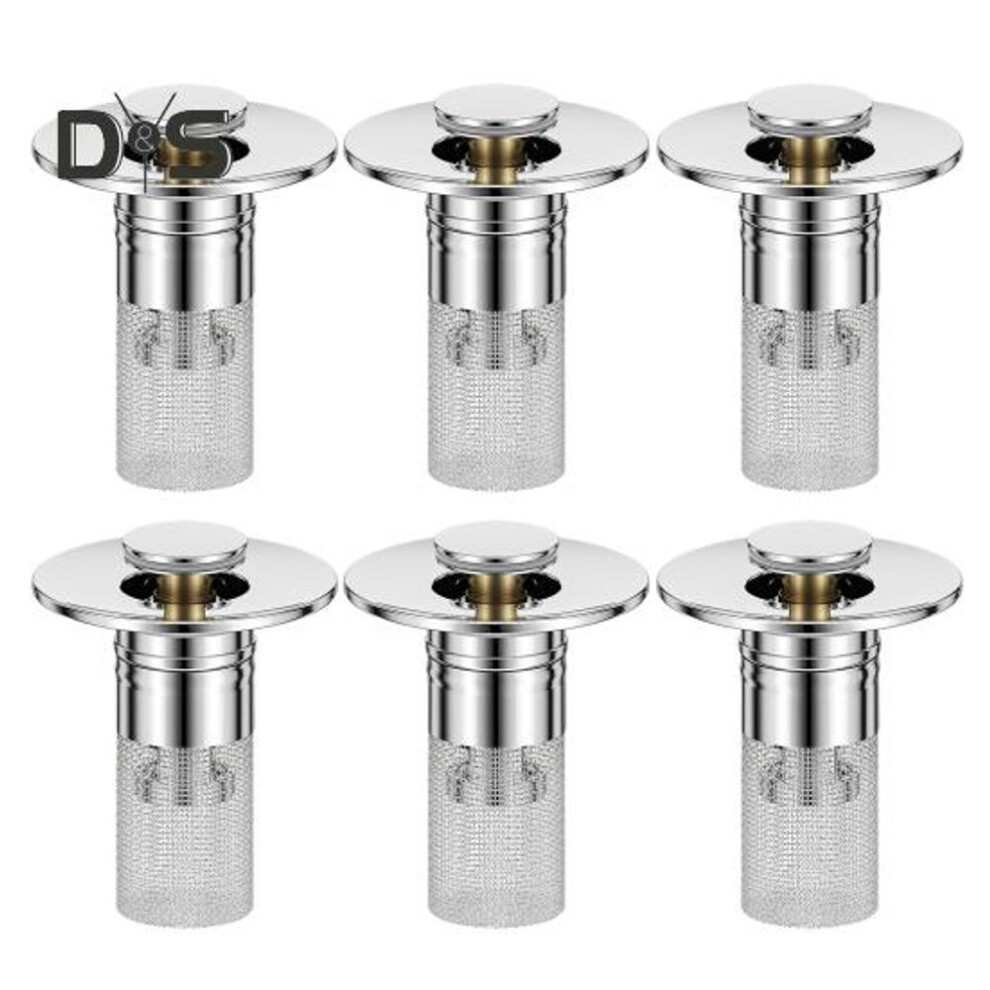 (as the picture, 6pcs) 3/6pcs Pop-up Sink Drain Filter Bathroom Sink Stopper Stainless Steel Filter Basket Hair Catcher Anti-blocking Strainer Basket