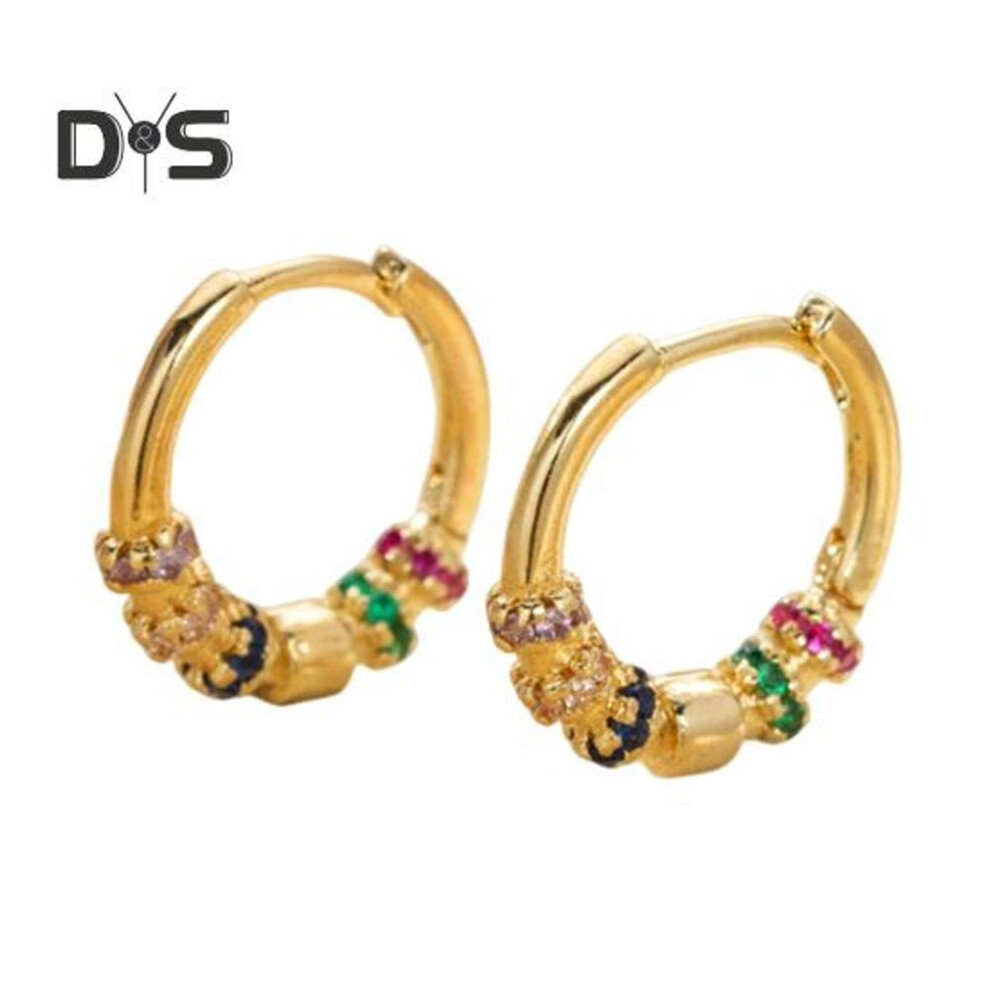 (golden) 1 Pair Women Huggie Earrings Polished Colorful Flower Cubic Zirconia Small Ear Hoop Lightweight Metal Ear Jewelry for Daily Wear Dating Party