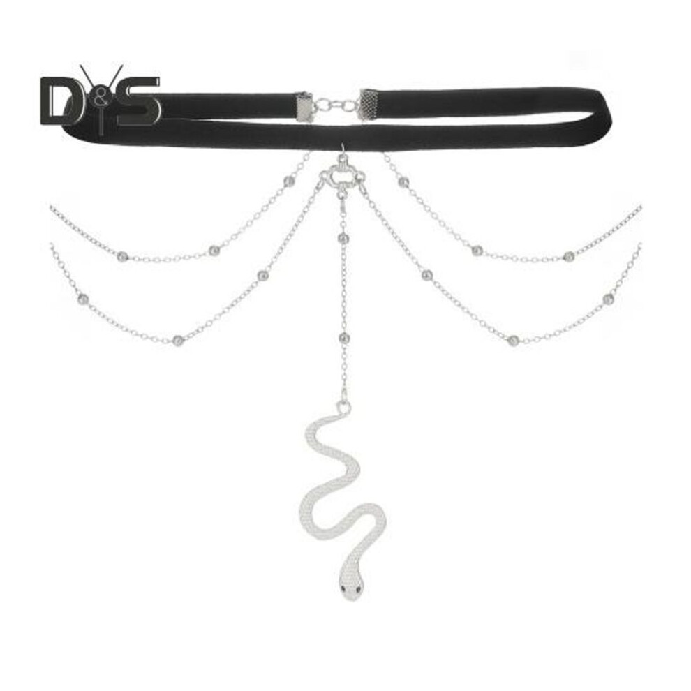 (silver) Leg Chain Snake Pendant Multi-layered Tassel Body Jewelry with Anti-slip Elastic Band Thigh Jewelry for Beach Yoga Dance Competitions