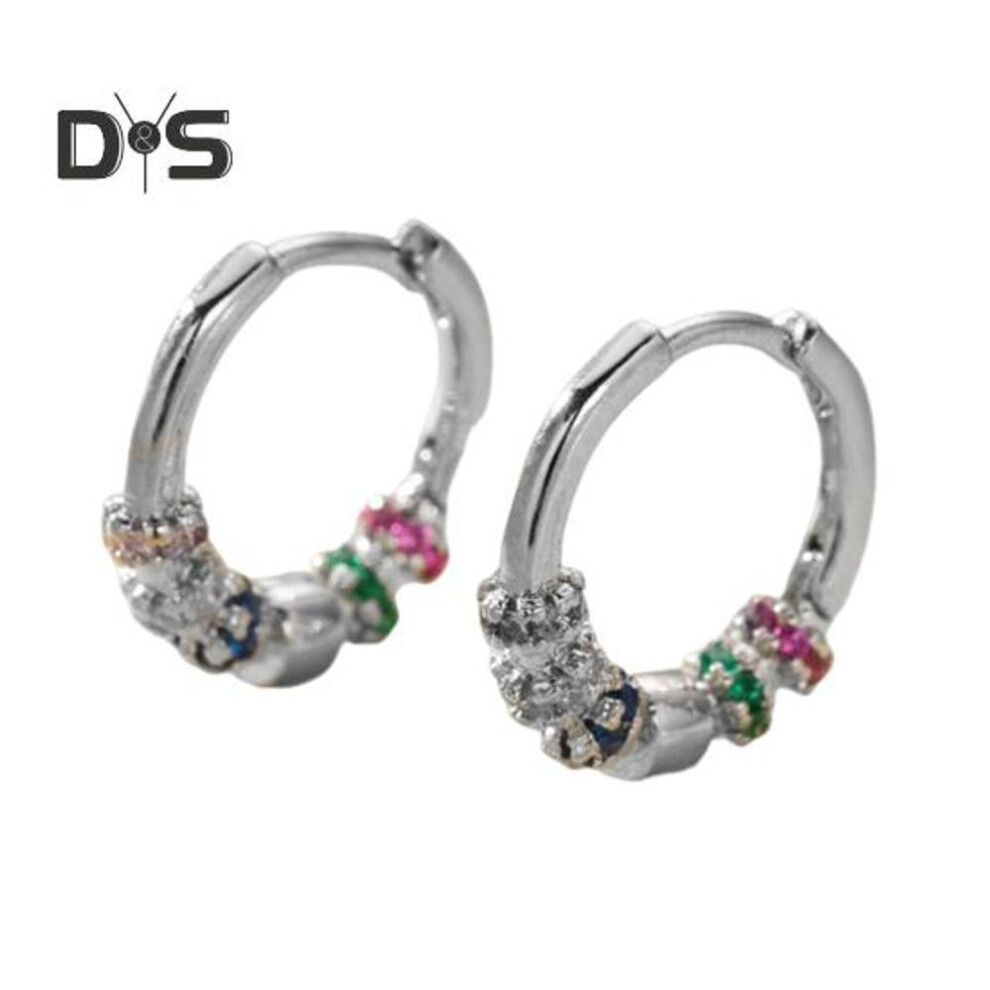 (silver) 1 Pair Women Huggie Earrings Polished Colorful Flower Cubic Zirconia Small Ear Hoop Lightweight Metal Ear Jewelry For Daily Wear Dating Party