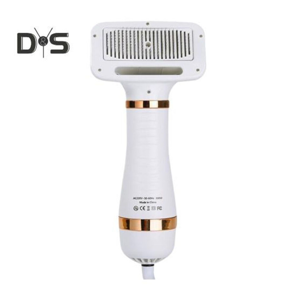 (UK, white) Pet Hair Dryer 2-in-1 300w Dog Blow Dryer With Slicker Brush For Small Medium Dogs Cats Temperature Adjustable Hair Drying Brush