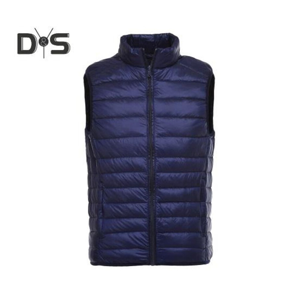 (XXXL, navy blue) Unisex Down Waistcoat Stand Collar Sleeveless Solid Color Zipper Placket Cotton Vest with Pockets Thin Warm Vest Coat