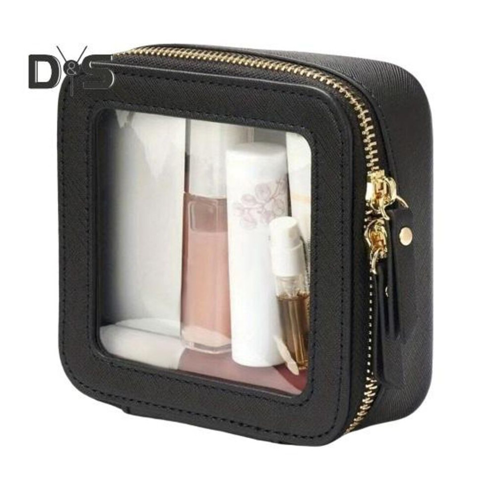 (black) Travel Makeup Bag Small Waterproof Toiletry Pouch Cosmetic Bag Portable Makeup Case Organizer with Clear Window for Women