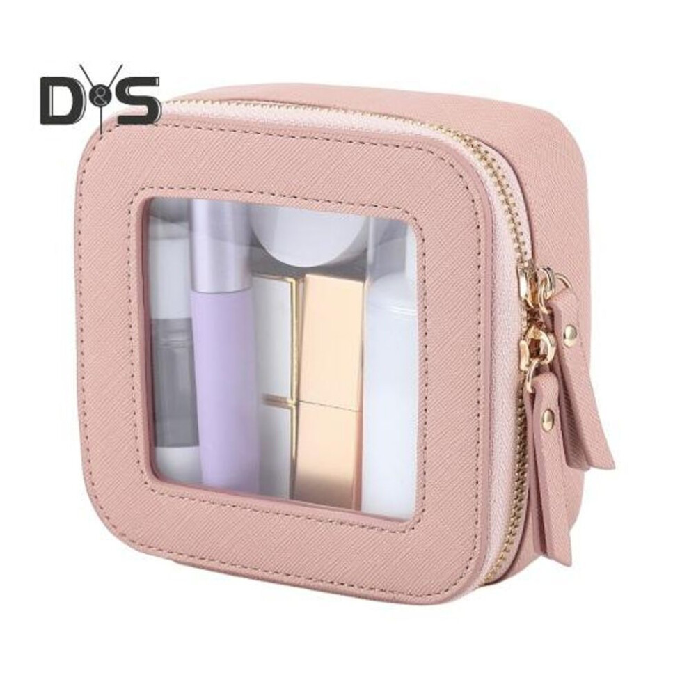 (pink) Travel Makeup Bag Small Waterproof Toiletry Pouch Cosmetic Bag Portable Makeup Case Organizer With Clear Window For Women