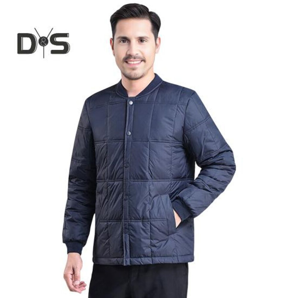 (navy blue, XXXXXL) Men Down Jacket Autumn Winter Stand Collar Long Sleeve Thickened Velvet Cotton Coat with Pockets Solid Color Quilted Outerwear