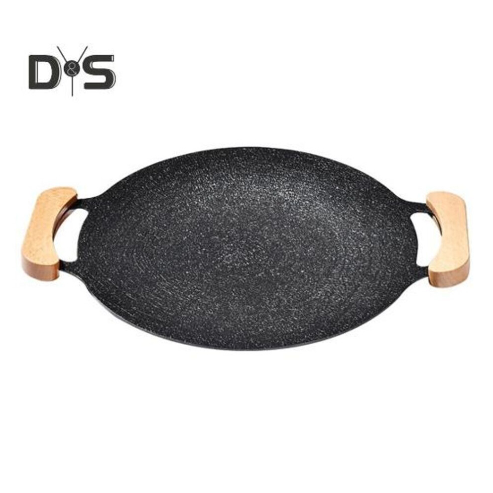 (as the picture, L) Cast Iron Baking Tray with Handles Non-stick Round Frying Pan for BBQ Steak Seafood Vegetables Pancakes Multifunctional Grill Pan for Stove Campfire