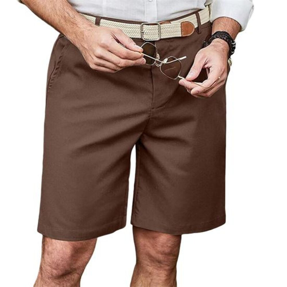(coffee, L) Men Shorts Mid-rise Button Zipper Closure Knee-length Shorts With 2 Side Pockets Casual Lightweight Summer Beach Shorts