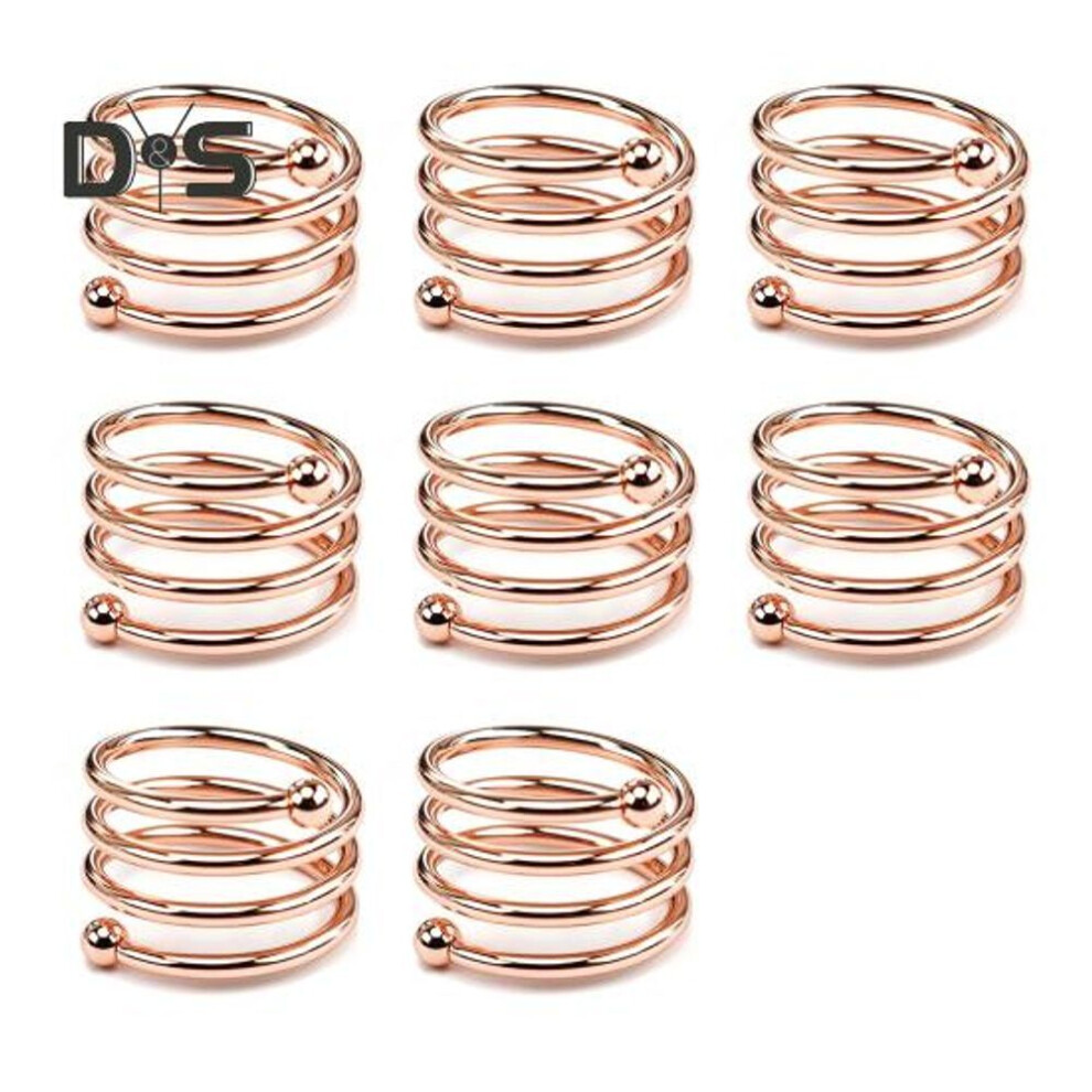 (rose gold, 8pcs) 8 Pcs Napkin Rings Round Metal Napkin Holders Spring Design Reusable Napkin Rings for Table Settings Wedding Dinner Party