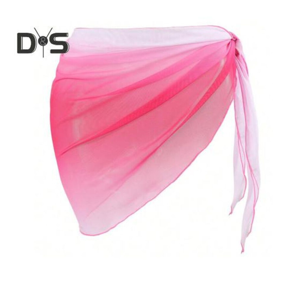 (XL, rose red) Beach Sheer Cover Up Skirt Gradient Color Chiffon Bikini Wrap Versatile Scarf Swimwear Shawl Sunscreen Cover Up