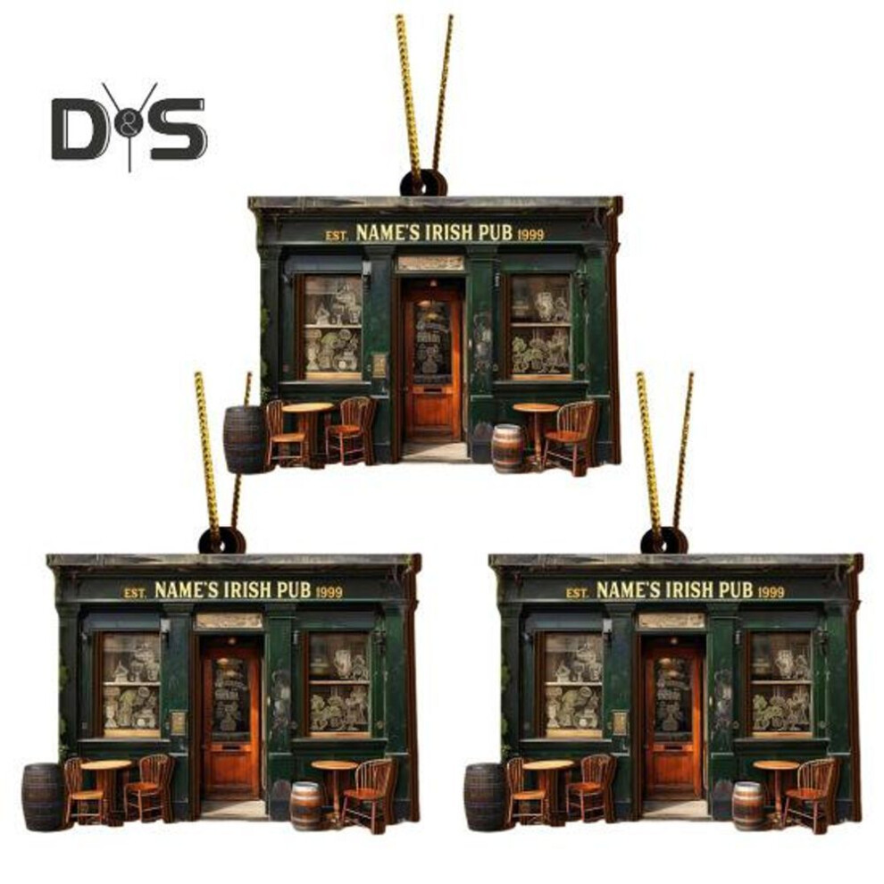 (as the picture, 3pcs) 1/2/3Pcs Irish Pub Hanging Decoration Christmas Tree Hanging 3 Layers Wooden 3D Vintage Shop Ornament Retro House Scene Pendant