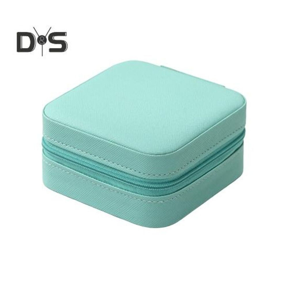 (lake blue) Zip Around Jewelry Case Travel Jewelry Box With Mirror Earrings Necklaces Holder Jewelry Organizer Box For Women Vacation Daily Use