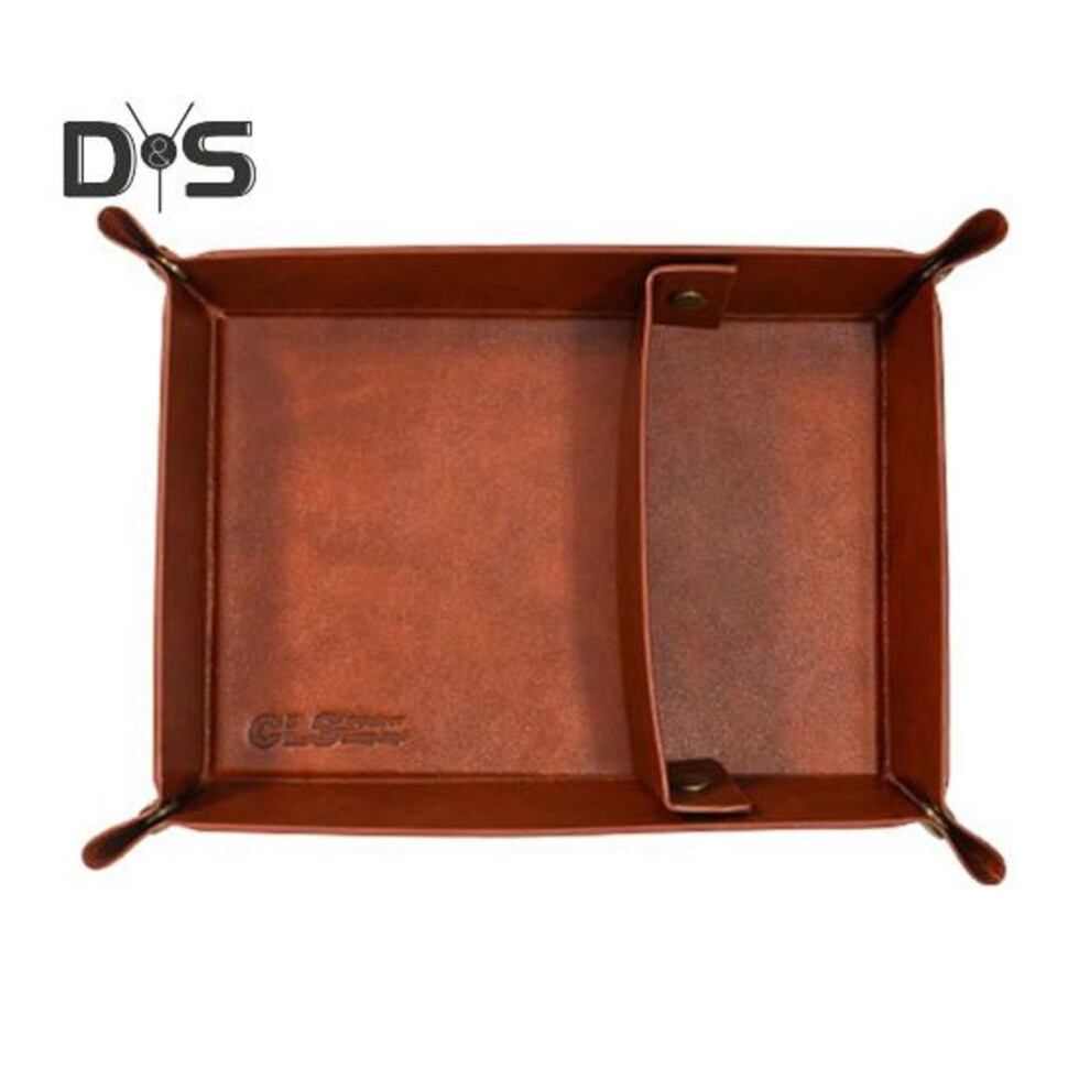 (dark brown) Faux Leather Storage Tray 2 Compartments Waterproof Heavy Duty Folding Outdoor Camping Accessories Jewelry Keys Sundries Organizer Storage Box