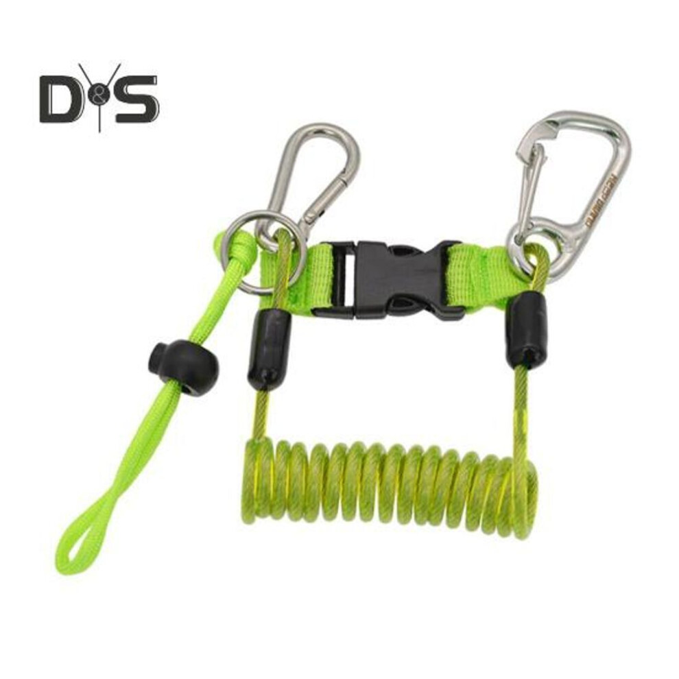 (green) Scuba Diving Coil Landyard Stainless Steel Spring Lanyard With Quick Release Buckle Swimming Safety Rope For Underwater Camera Flashlight
