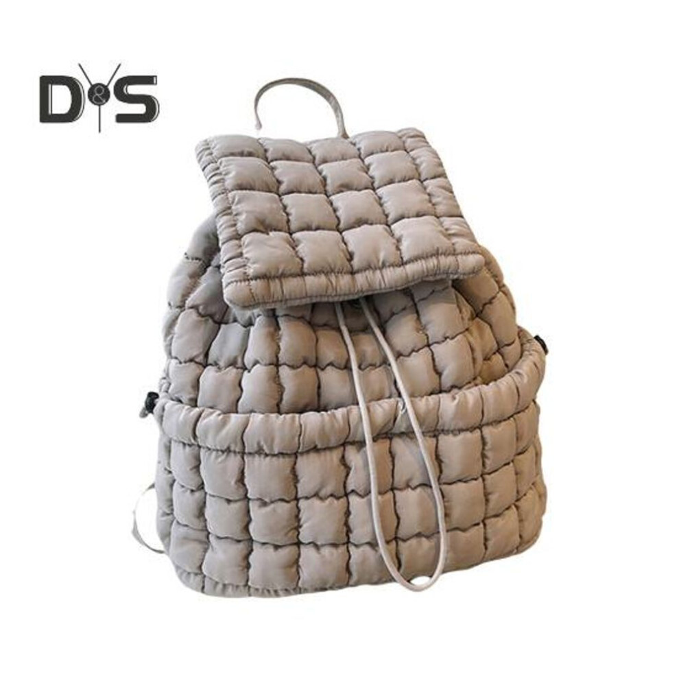 (khaki) 18L Quilted Backpack for Women Puffer Hiker Pack Top Flap Drawstring Backpack Padding Travel Cloud Gym Bag
