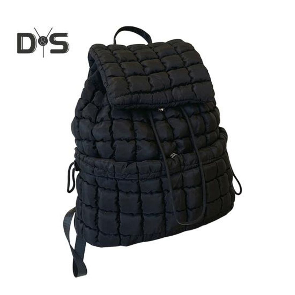 (black) 18l Quilted Backpack For Women Puffer Hiker Pack Top Flap Drawstring Backpack Padding Travel Cloud Gym Bag