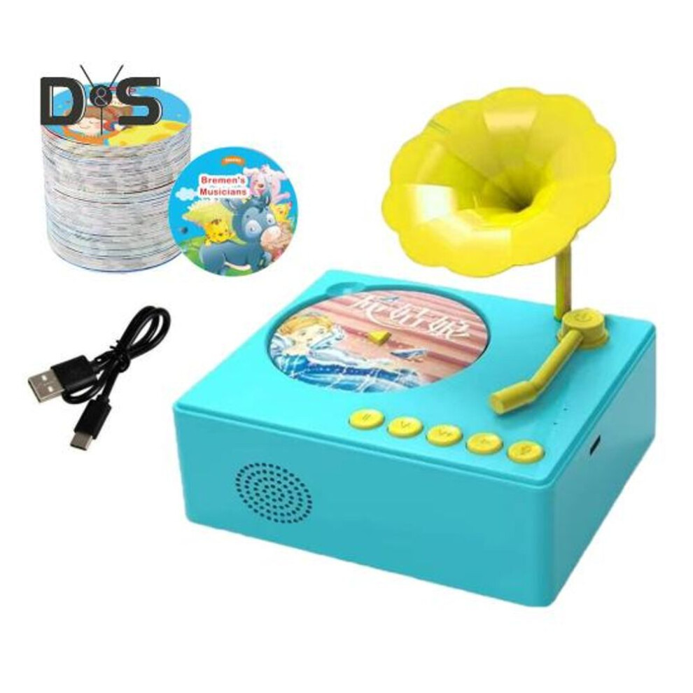 Kids Gramophone Toy with 48 Cards Early Education Children Phonograph Story Music Player Recorder Music Box Interactive Storytelling Toy Toddlers
