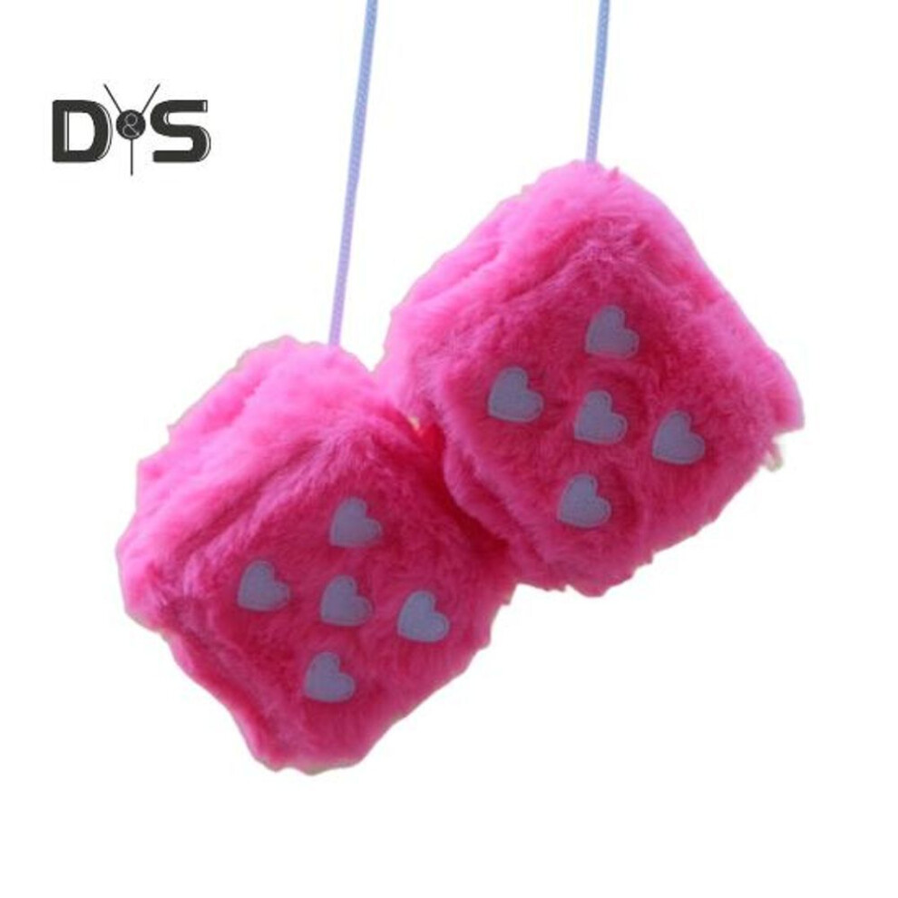 (rose red) Plush Dice Pendant With Heart Shaped Dots Hanging Dice Decoration Soft Fluffy Vintage Car Hanging Accessory