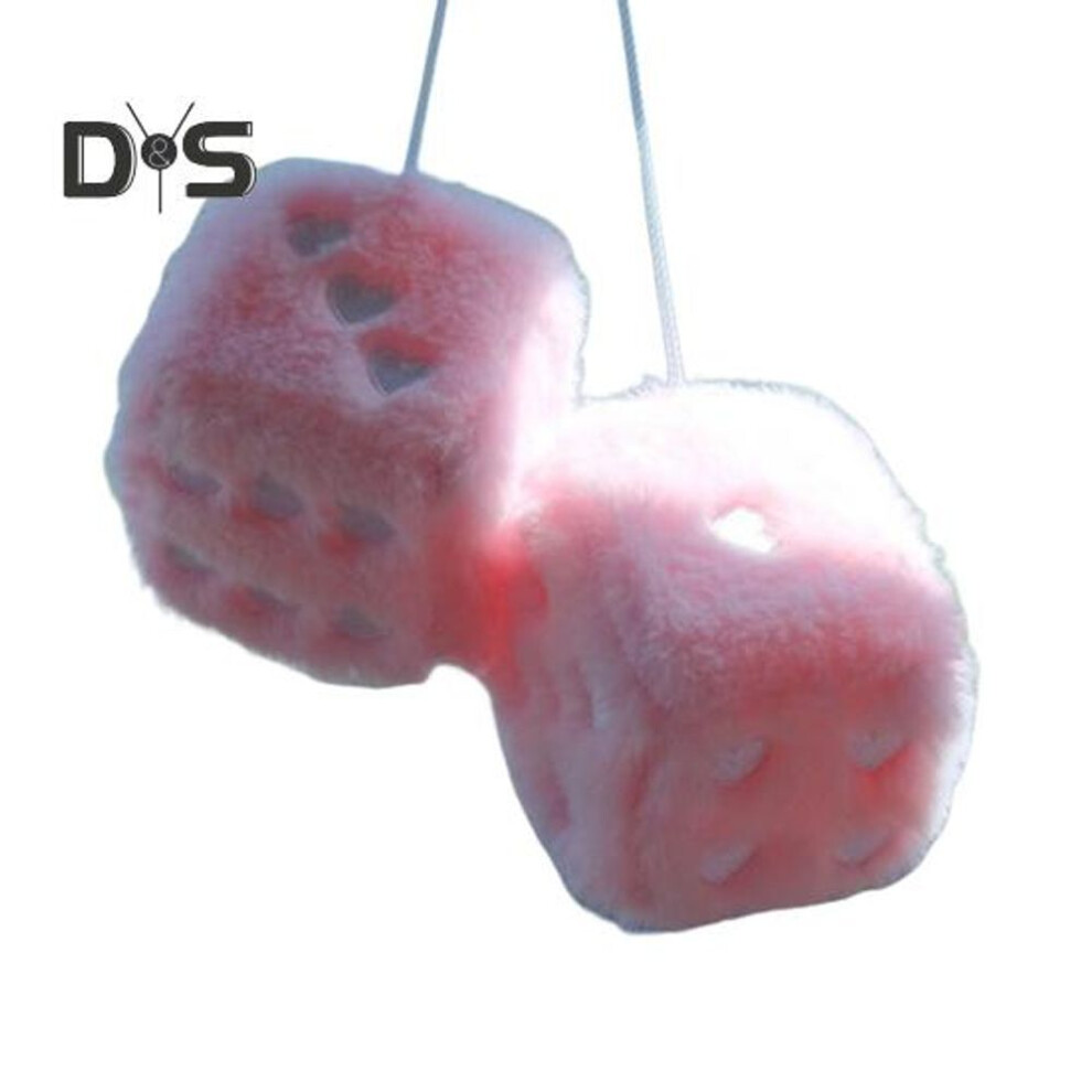 (pink) Plush Dice Pendant With Heart Shaped Dots Hanging Dice Decoration Soft Fluffy Vintage Car Hanging Accessory