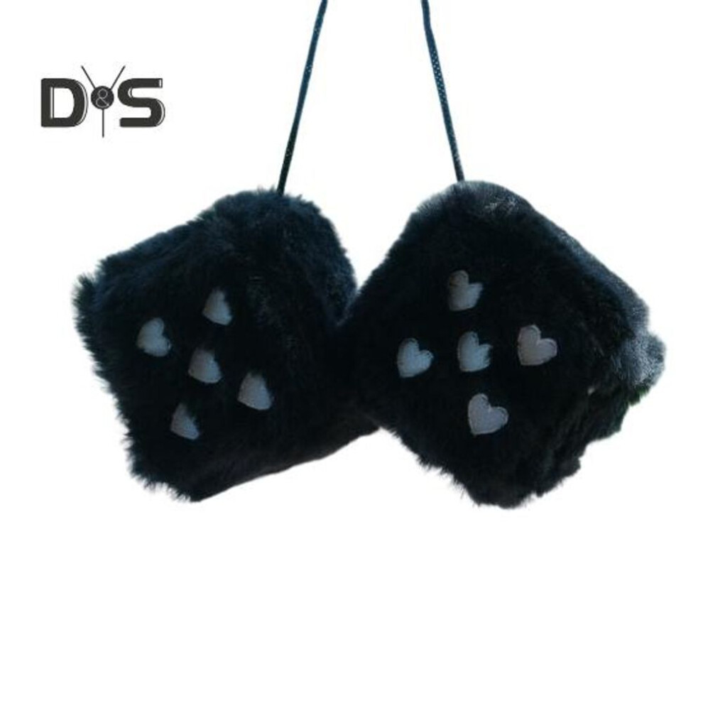 (black) Plush Dice Pendant With Heart Shaped Dots Hanging Dice Decoration Soft Fluffy Vintage Car Hanging Accessory
