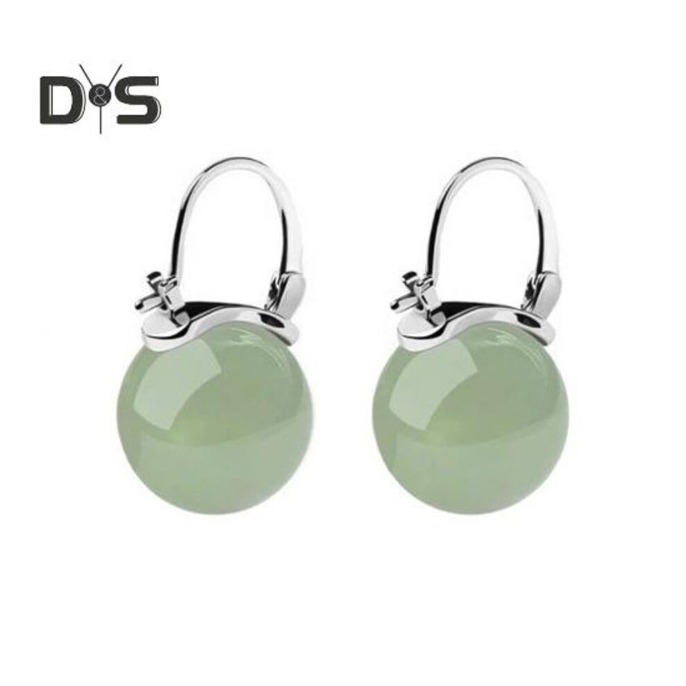 (silver) 1 Pair Women Drop Earrings Glass Bead Polished Copper Huggie Earrings Pierced Buckle Earrings Christmas Valentines Day Gift Ear Jewelry