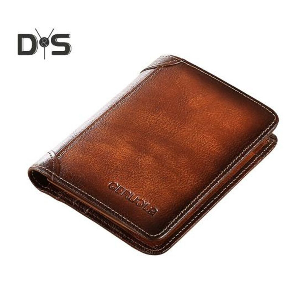 (brown) Men Wallet Rfid Blocking 3-in-1 Faux Leather Wallet 9 Card Slots 2 Id Windows 2 Cash Slots Retro Short Credit Card Holder For Travel Work Party