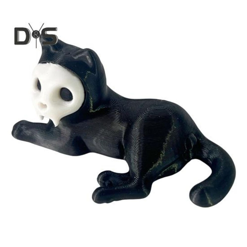 (as the picture, A) 1pc/2pcs Cat Statue Pen Holder Mini Cat Laying Figurine Pen Stand Novelty Skull Face Black Cat Ornament For Home Office Desk Decor