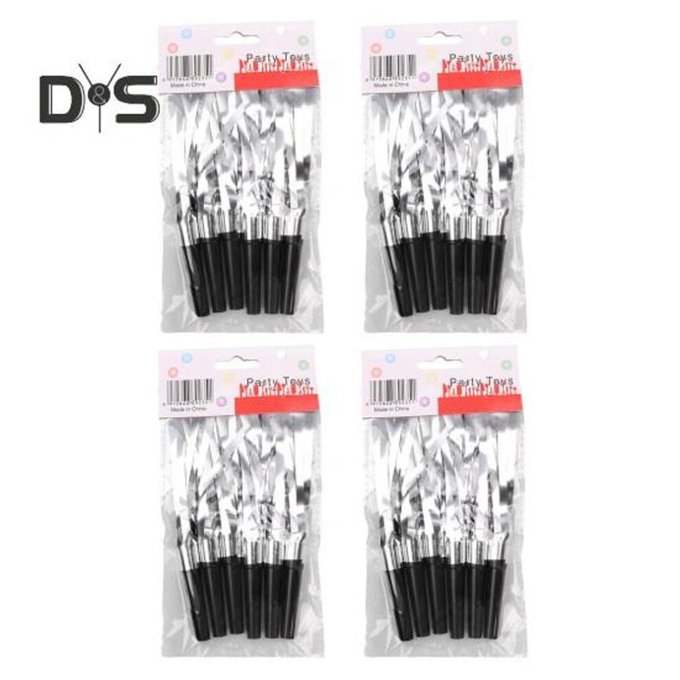 (silver) 24pcs Party Blowers Glitter Metallic Fringed Noise Makers New Year Eve Blowout Horns Party Whistles Favors For Birthday Graduation Christmas