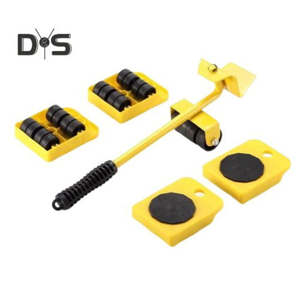(yellow) 5Pcs/Set Furniture Mover Tool Set Compact Furniture Movers with Wheels Heavy Duty Appliance Rollers Furniture Slider Kit