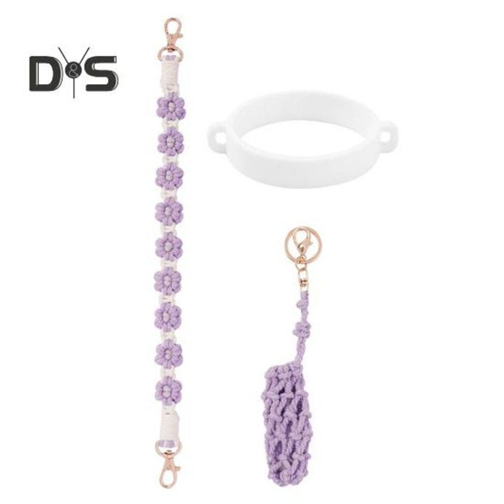 (purple) 3pcs/set Water Bottle Handle Strap 8-40oz Tumbler Silicone Safety Ring Handmade Flower Sling Holder Carrier Lanyard Pendant Cup Accessories