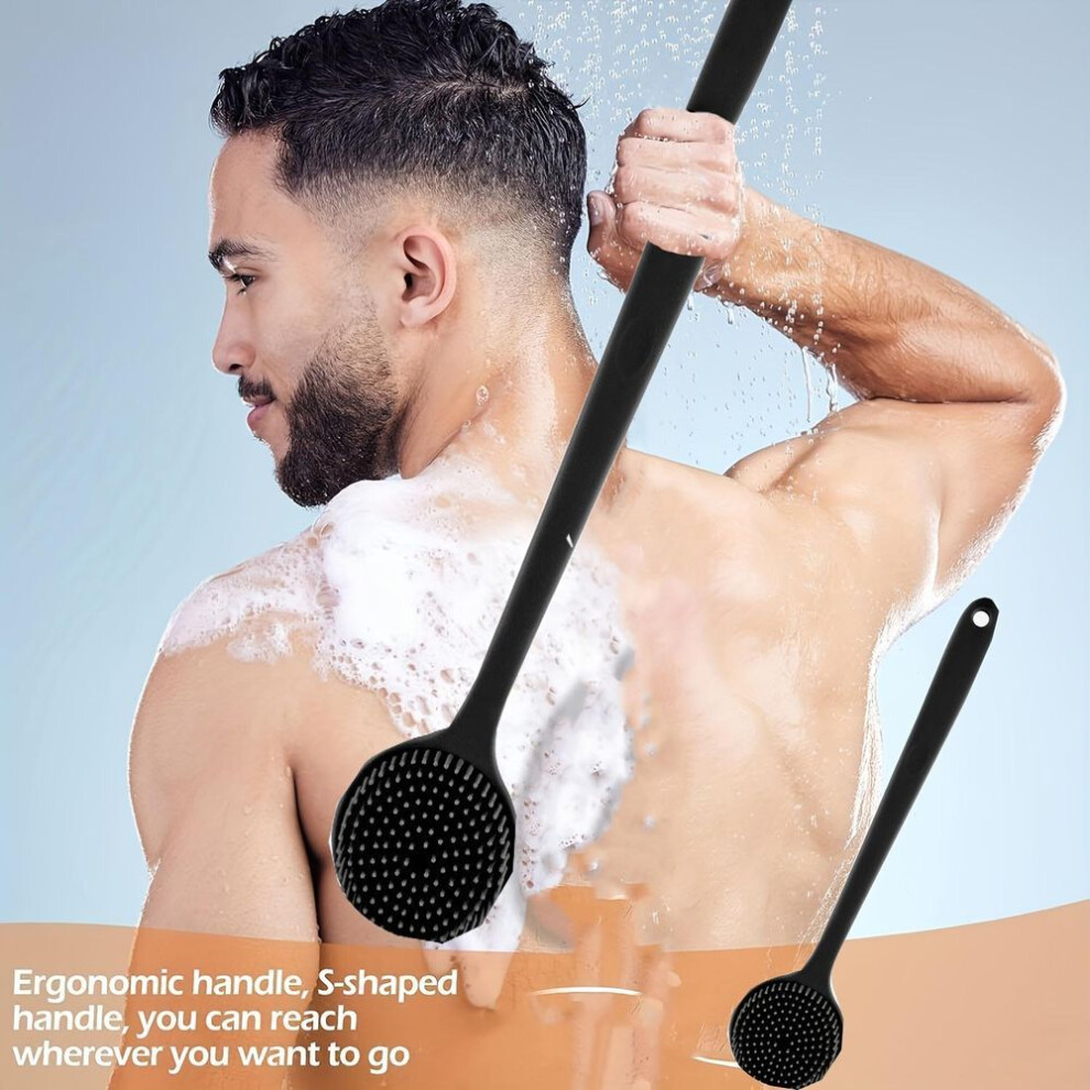 Soft Silicone Massage Bath Brush With Long Handle - Gentle Back Scrubber For Deep Clean & Skin Care, No Batteries Required