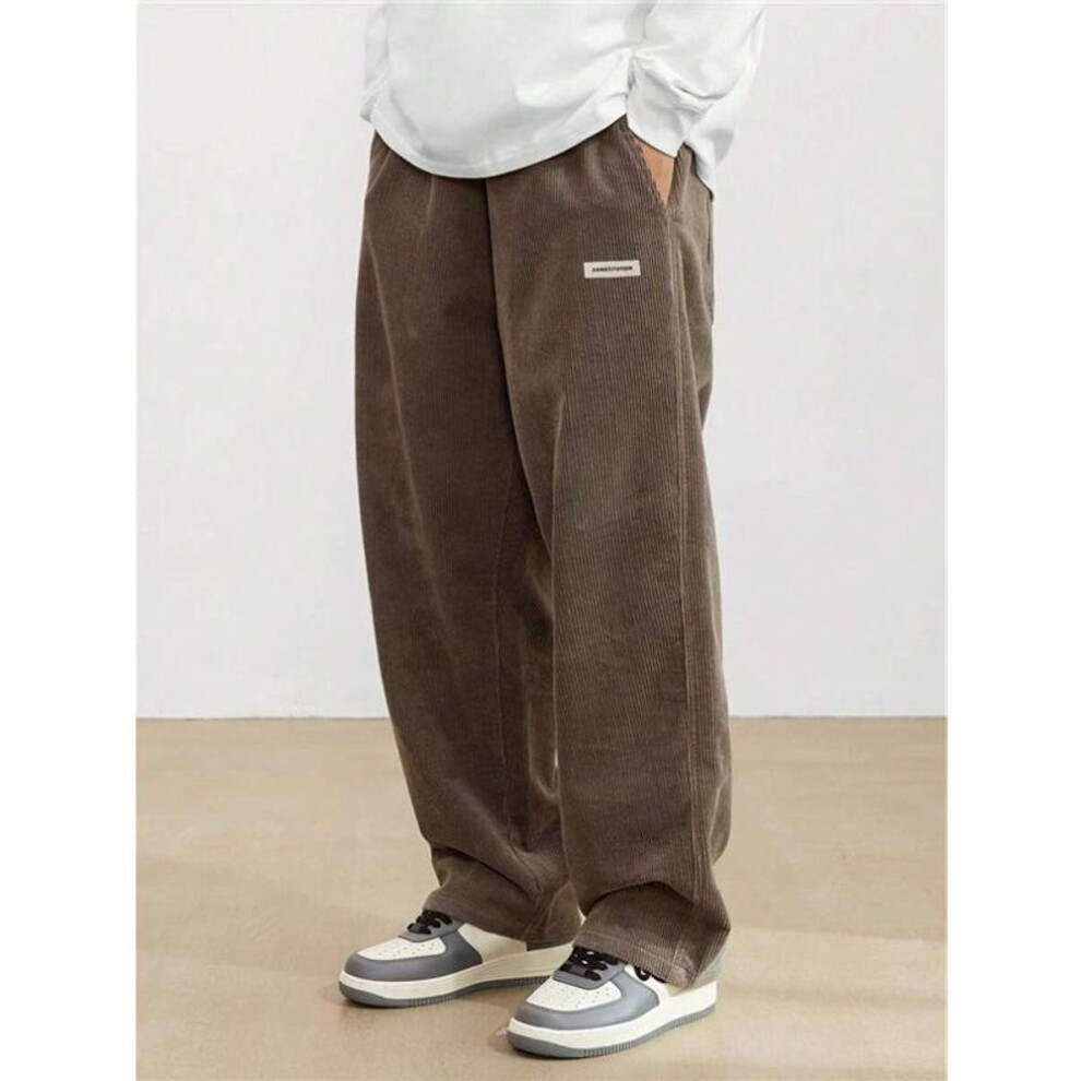 (brown, XL) Mens Sweatpants Loose Long Pants Jogger Trousers Casual Sports Fitness Solid Jogging Pants Mens Sweat Pants