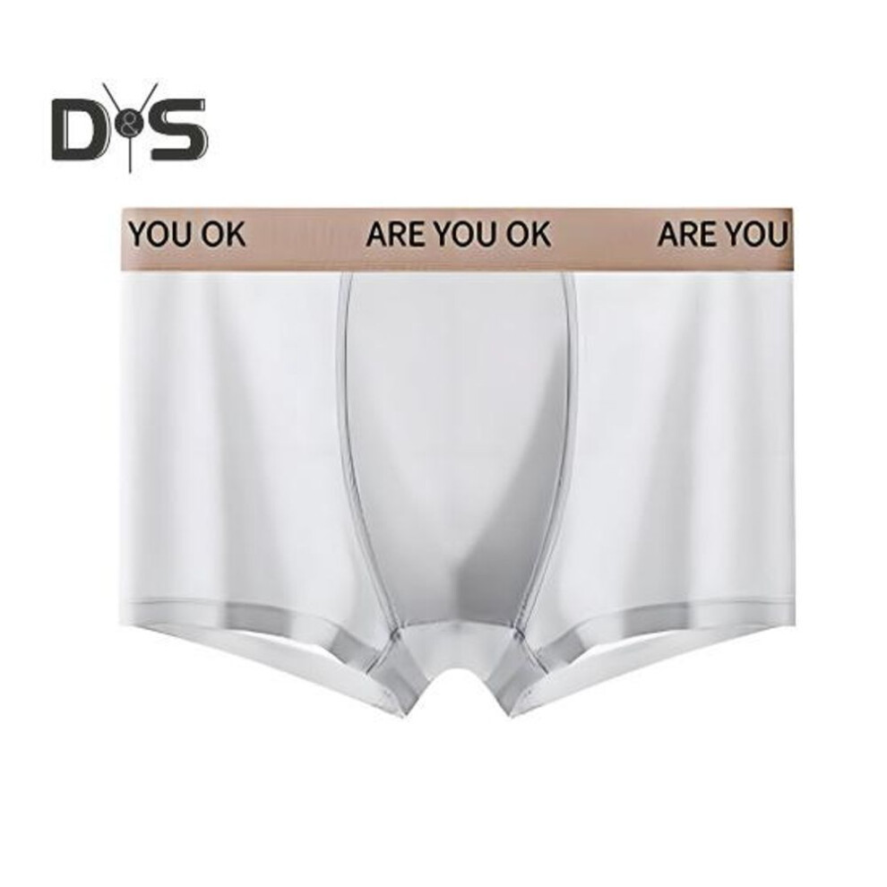 (grey, 3XL) Men Boxer Underwear Mid-rise Patchwork Color Ice Silk Shorts Briefs Ultra Thin Breathable Summer Panties